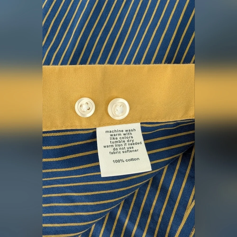 Paul Fredrick Non Iron Two Ply Cotton Blue Yellow Classic Fit Shirt Sz 19x36